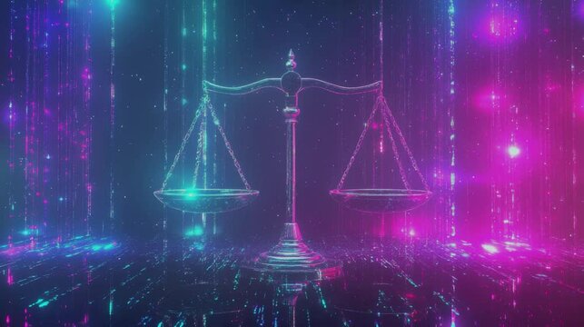 Scales of justice in futuristic background