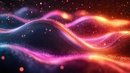Obraz premium Abstract Glowing Particle Waves Vibrant Neon Color Swirls Digital Art Background