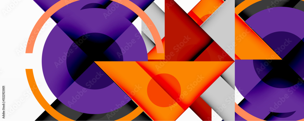 Aufkleber abstract geometric composition with intersecting triangles, circles, and gradients, creating a dynam