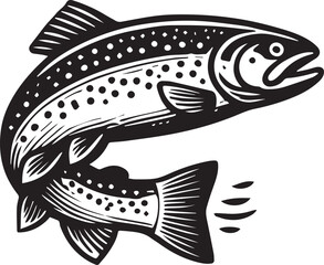 Fototapeta premium black vector illustration of fish, Salmon fish silhouette vector, Salmon fish vector illustration, Salmon fish logo vector, Salmon fish silhouette vector black and white