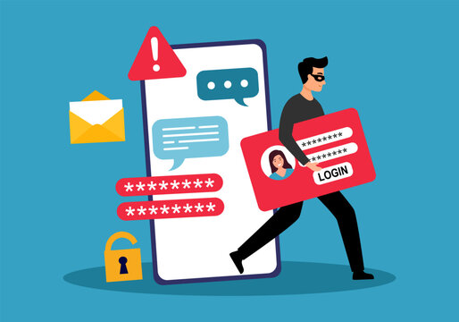 Phone scam and smartphone fraud concept. Hacker attack on smartphone vector illustration.