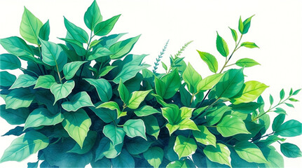 Lush Green Botanical Watercolor Leaves Illustration on Detailed White Background