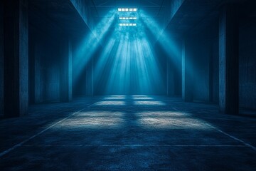 A Striking Empty Concrete Hallway with Dramatic Lighting