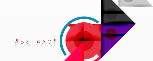 Abstract geometric composition with intersecting triangles, circles, and gradients, creating a dynamic layered pattern with depth and contrast