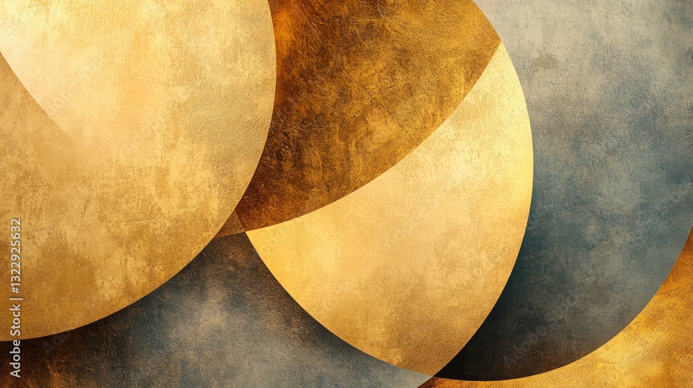Poster abstract gold and gray texture background with overlapping circles and metallic sheen
