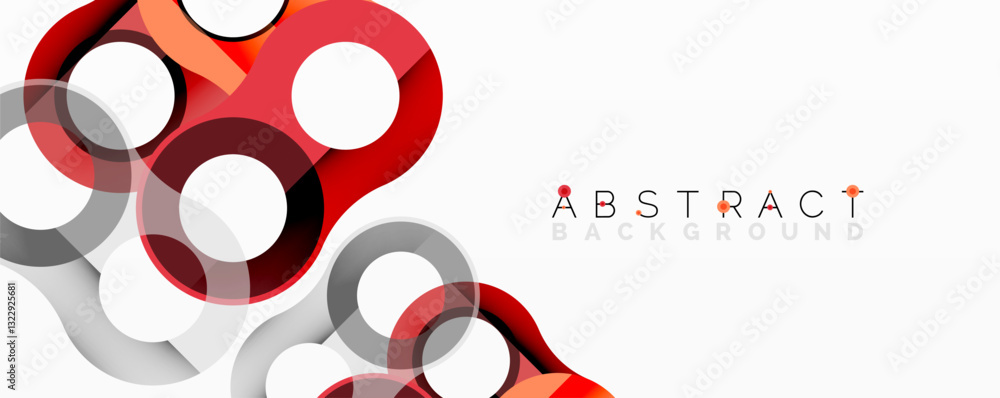 Poster abstract geometric pattern with interlocking circular and tubular shapes featuring smooth gradients,