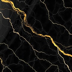 A dramatic black marble texture with bold golden veins, glossy and reflective, evoking luxury and exclusivity
