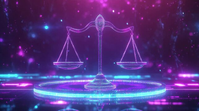 Scales of justice in futuristic background