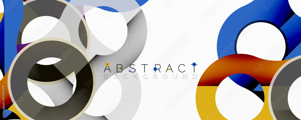 Poster abstract geometric pattern with interlocking circular and tubular shapes featuring smooth gradients,