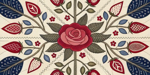 Naklejka premium Seamless floral pattern with roses and decorative vintage elements for wallpaper or card design