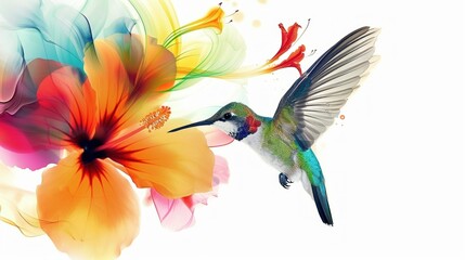 Obraz premium A hummingbird hovering near a brightly colored flower.