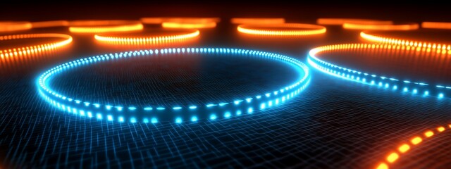 Neon Circles on Grid Floor