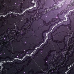 A dramatic dark purple marble texture with silver and white veins, glossy and luxurious