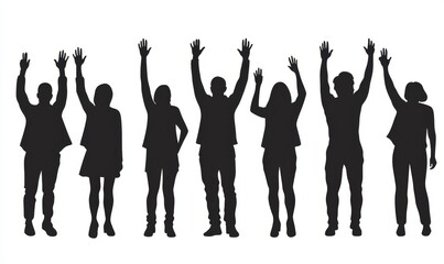 Silhouette of people raised their hands