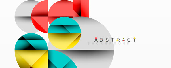 Obraz premium Abstract geometric artwork with overlapping circles and gradients, circle square triangle shapes background featuring sharp angular cuts, smooth shading, and structured layered composition