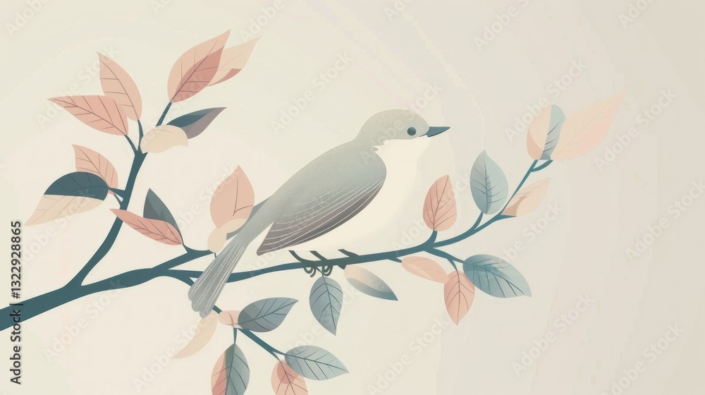 Poster a minimalistic bird illustration with simple shapes and soft hues.