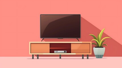 Fototapeta premium Minimalistic linear icon of a stylish TV unit in rich auburn, clean lines, and elegant design.