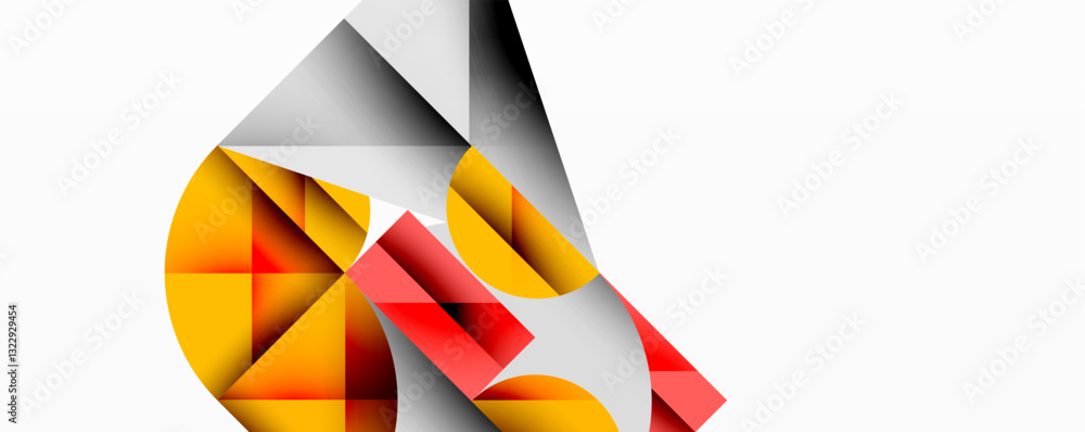 Poster Modern abstract composition with layered circles and angular segments featuring gradients, transparency effects, and a structured geometric layout