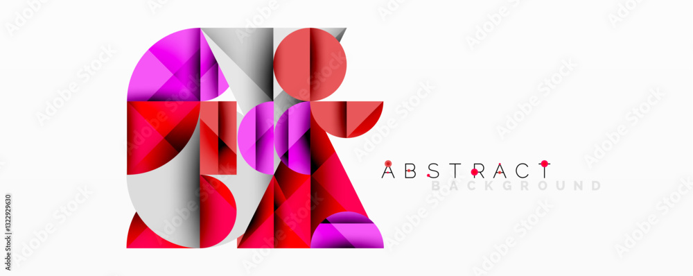 Poster Modern abstract composition with layered circles and angular segments featuring gradients, transparency effects, and a structured geometric layout