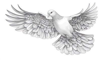 Obraz premium White dove in flight, peaceful background, symbolizing hope, perfect for peace themes