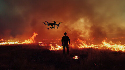 Fototapeta premium Aerial photography with drones of a raging fire in forest