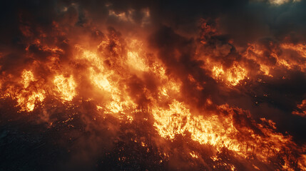 Naklejka premium Aerial photography with drones of a raging fire in forest