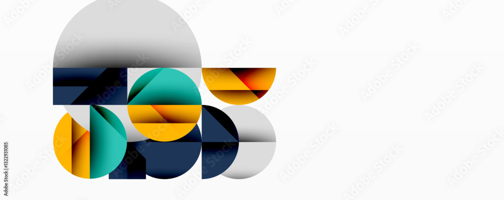 Aufkleber Abstract geometric design with intersecting circles, triangles, squares and sharp angles creating a layered composition with gradients, depth, and contrast