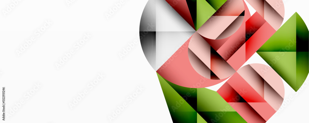 Poster Modern abstract composition with layered circles and angular segments featuring gradients, transparency effects, and a structured geometric layout