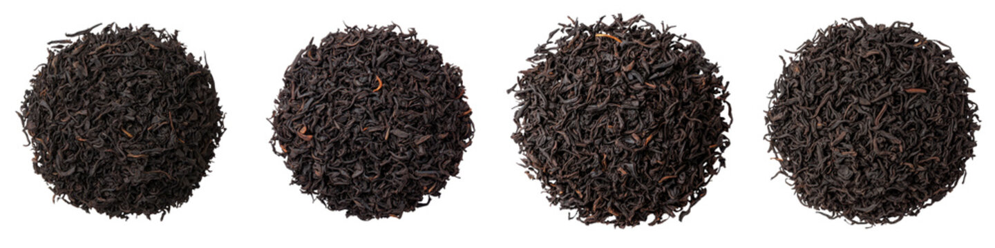 Assortment of different types of loose dry black tea leaves in glass cups or bowls for tea ceremony or Concept of tea culture tradition and premium tea products