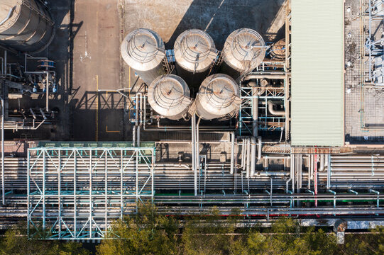 Brewery Fermentation Tank Tops Industrial Equipment Aerial Detai