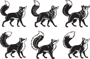 Obraz premium Elegant Fox Silhouettes Graceful Wildlife Poses in Stunning Art.