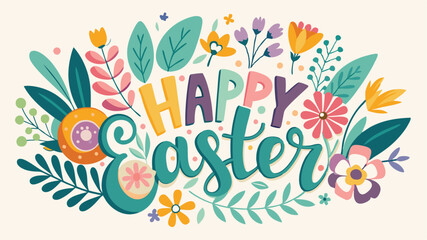 happy easter card with flowers