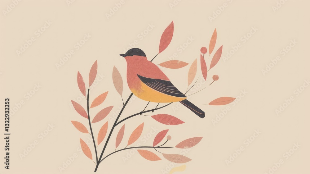 Poster a minimalistic bird illustration with simple shapes and soft hues.