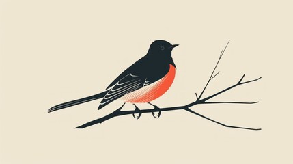 Fototapeta premium A minimal vector bird perched on a branch with clean lines.