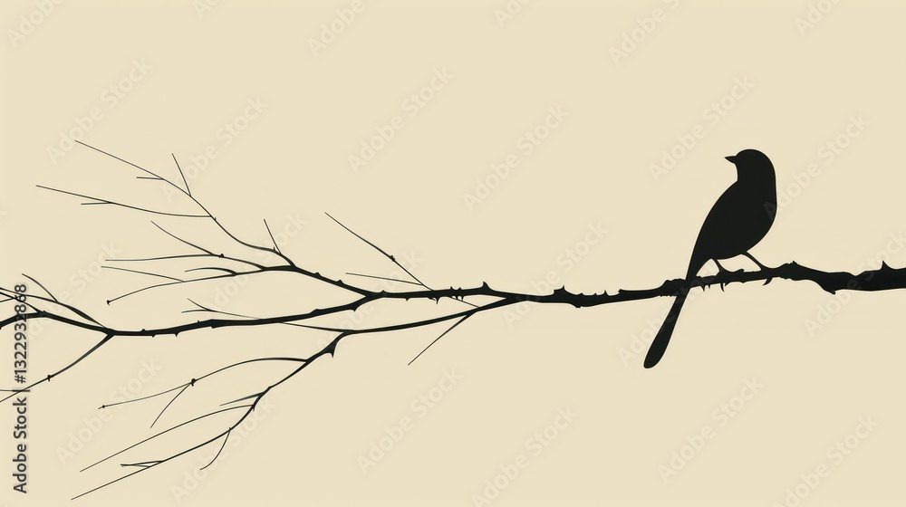 Poster a minimal vector bird perched on a branch with clean lines.