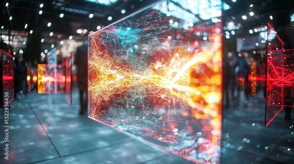 Aufkleber futuristic networking event neon lights data visualization interactive displays