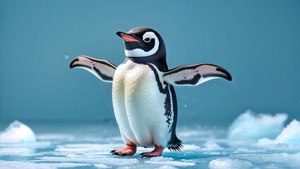 Photorealistic Ultra-High-Resolution Rendering of a Fluffy Baby Penguin Standing on Ice, Featuring Cinematic Composition and Vivid Antarctic Scenery