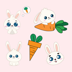 Cute Bunny with Carrot, Adorable Cartoon Rabbit Illustration
