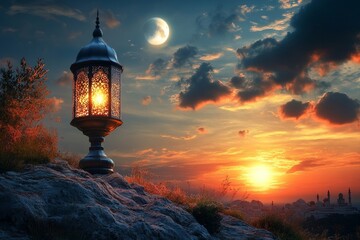 Fototapeta premium Sunset Lantern and Majestic Mosque