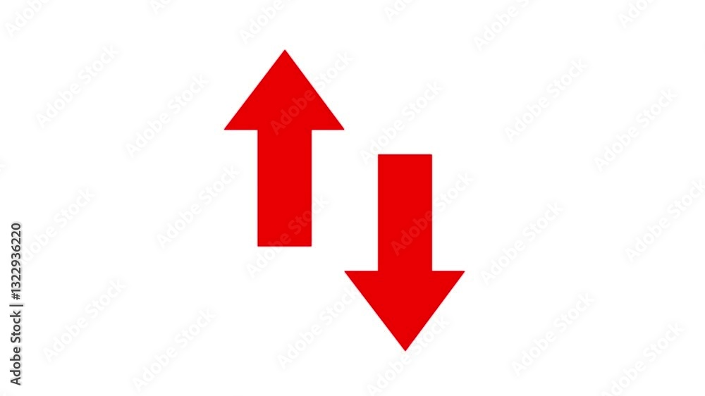 Poster red solid color directional up and down arrow animation on white background. signal icon