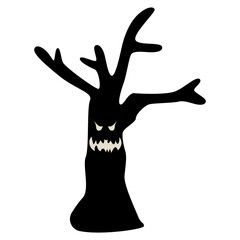 Halloween Tree Silhouette. Vector Character in Spooky Face Design.