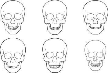 Set of Continuous one line drawing of human skull vector Line Art Illustration