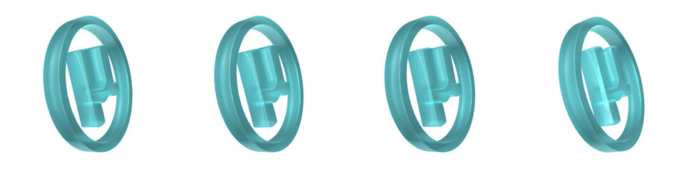 Set of 3d blue frosted glass of Greek letter mu shapes with circle outline isolated on a transparent background. 3d elements for graphic design.