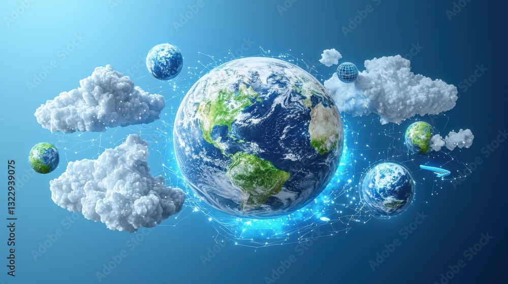 Poster data integration infographic concept. conceptual of earth and its atmospheric systems