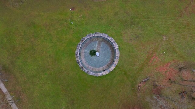 Aerial view of Heinrichsturm in Bad Abbach, Bavaria, Germany. This medieval tower surrounded by scenic Bavarian hills, Danube River and countryside, offers breathtaking views and historical heritage. 