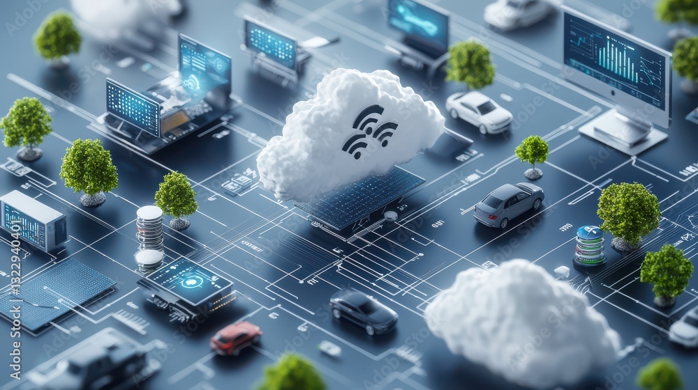 Poster data integration infographic concept. seamless digital ecosystem powered by smart cloud