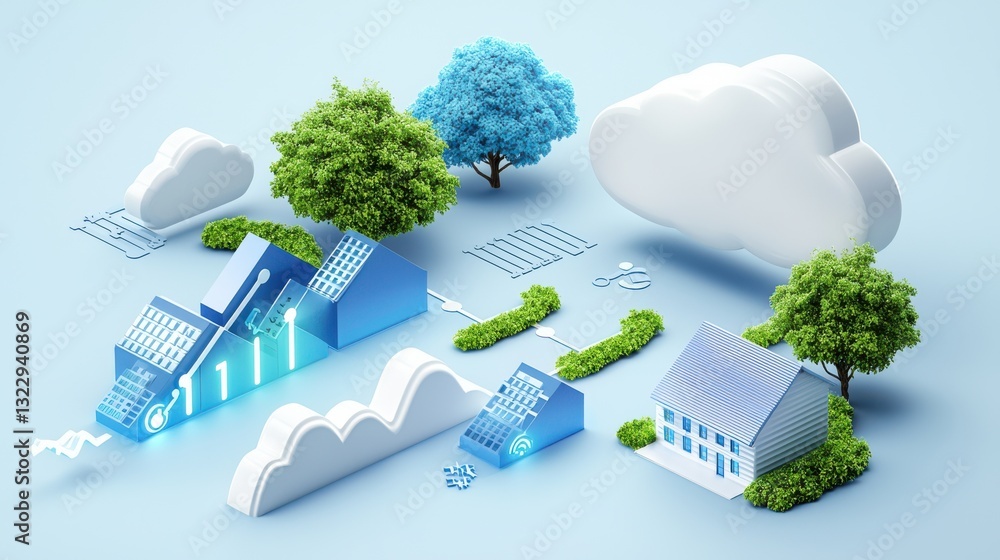 Poster data integration infographic concept. sustainable digital ecosystem integrating modern infrastructur