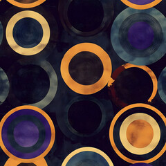 Abstract pattern with concentric circles in dark and moody colors, designed in a retro style that evokes a nostalgic, vintage atmosphere with its deep hues and rhythmic, circular design.