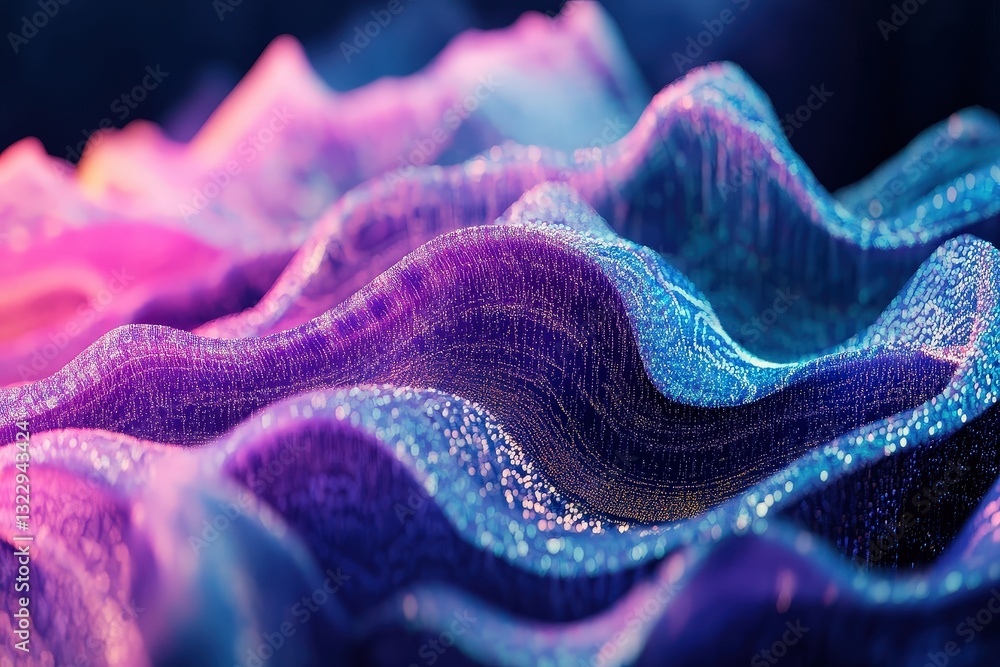 Poster dynamic movement of tech waves illustrated through layers of patterns and textures in a vibrant disp