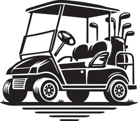 Black Golf cart silhouette vector, Golf cart vector illustration, Golf cart logo vector, Golf cart silhouette vector black and white